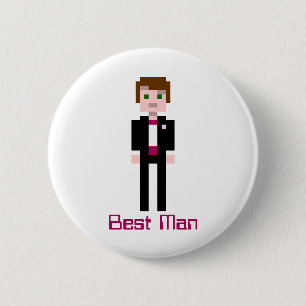 Pixel Groomsman - Maroon - Custom 2 Inch Round Button