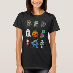 Pixel Halloween Witch Pumpkin Boo Pirate Skeleton  T-Shirt