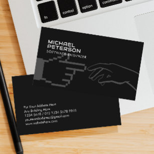 Pixel Hand in Contact With Human Hand   IT - Black Business Card