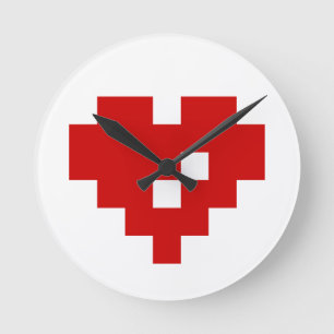 Pixel Heart 8 Bit Love Round Clock