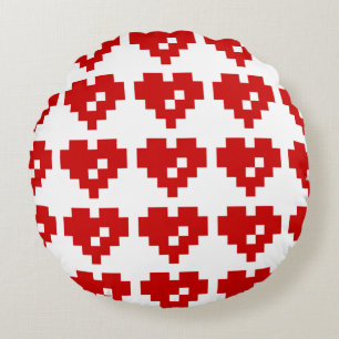 Pixel Heart 8 Bit Love Round Pillow