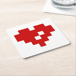 Pixel Heart 8 Bit Love Square Paper Coaster