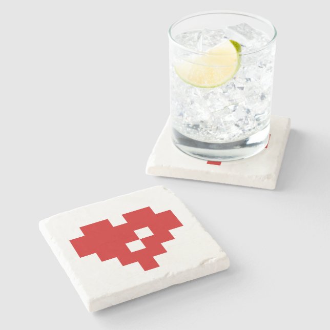 Pixel Heart 8 Bit Love Stone Coaster (Side)