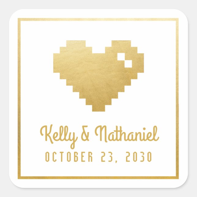 Pixel Heart Gamer Mariage Faveur Sticker Sceau (Devant)