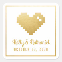 Pixel Heart Gamer Wedding Favour Sticker Seal