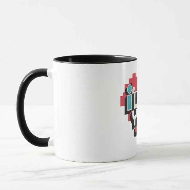 Pixel Heart I Love You Retro Typography Mug (Left)