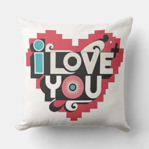 Pixel Heart I Love You Retro Typography Throw Pillow