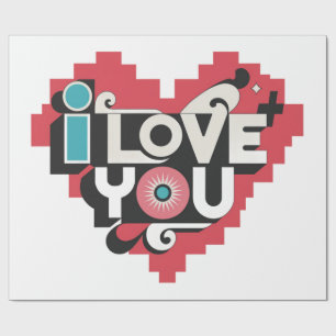 Pixel Heart I Love You Retro Typography Wrapping Paper