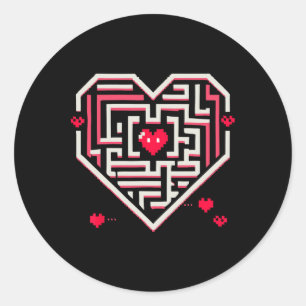 Pixel Heart Maze Design For Gamers And Valentine L Classic Round Sticker