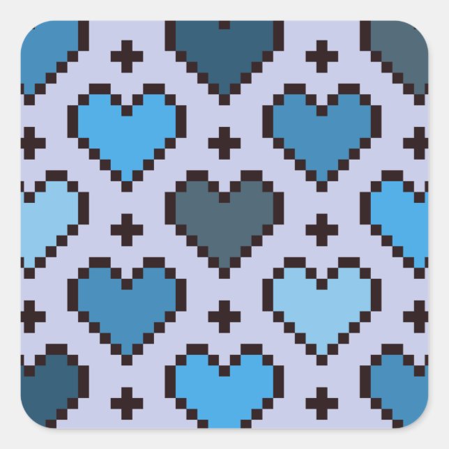Pixel heart pattern blue and purple  square sticker (Front)