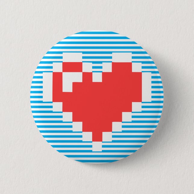 Pixel Heart, Playing With Stripes Collection, 2 Inch Round Button (Front)