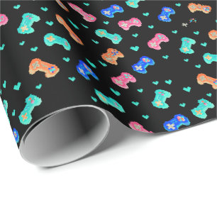 Pixel Hearts & Controllers Wrapping Paper - Invert