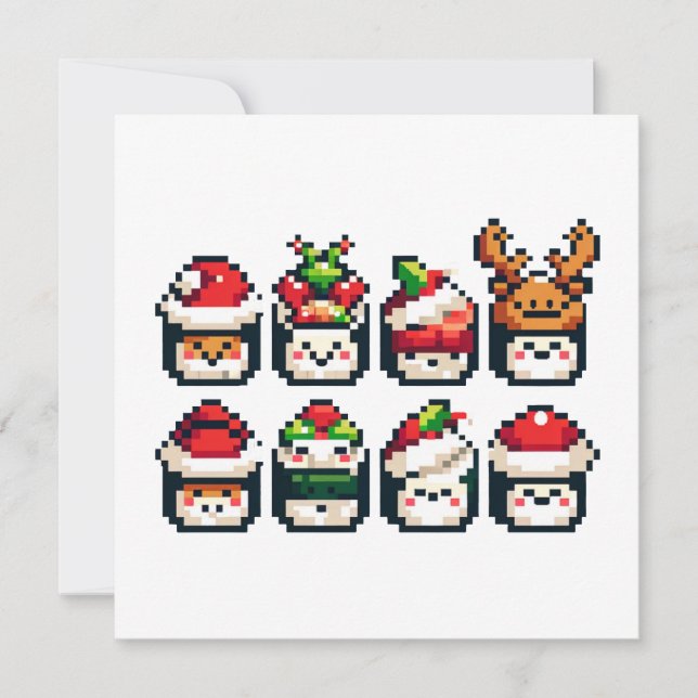 Pixel Holiday Sushi - Festive 8-Bit Art Invitation (Front)