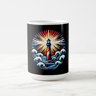 Pixel Lighthouse in Stormy Seas Coffee Mug