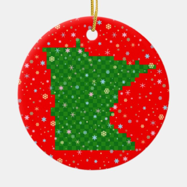 Pixel Minnesota and Pastel Snowflakes Ceramic Ornament (Front)