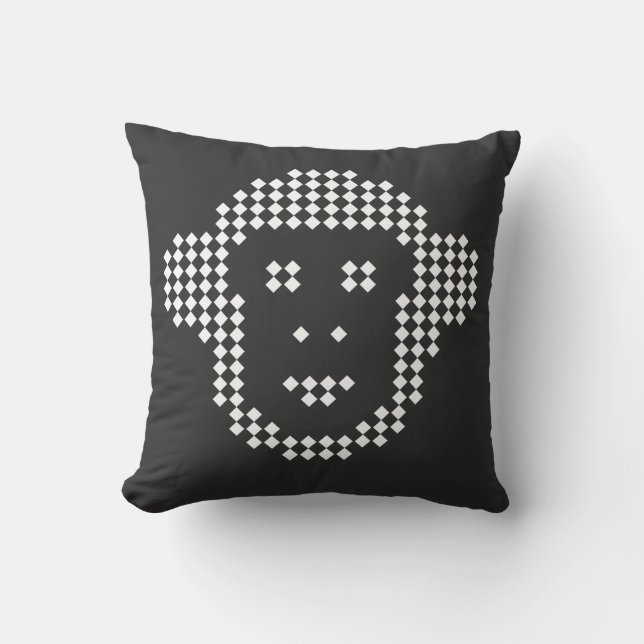 Pixel Monkey Diamond Emblem Throw Pillow (Front)