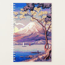 Pixel Mt. Fuji from Lake Yamanaka in Dusk Poster