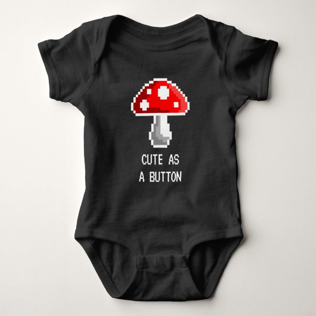 Pixel Mushroom Baby Bodysuit (Dark) (Front)