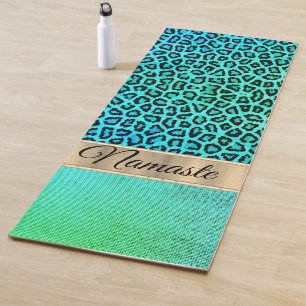 Pixel Neon Green Leopard Personalized Yoga Mat