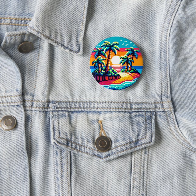 Pixel Palms: Tropical Serenity 2 Inch Round Button (In Situ)