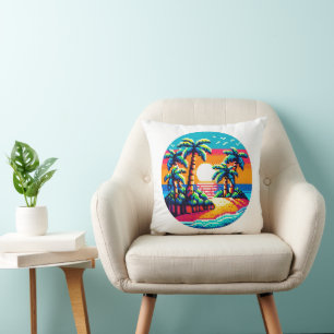 Pixel Palms: Tropical Serenity Throw Pillow