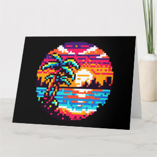Pixel Paradise: 8-Bit Tropical Sunset Retro Nature Card