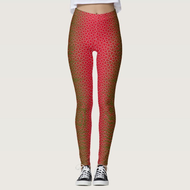 Pixel pattern 01.GRN.bw Red BG Leggings (Front)