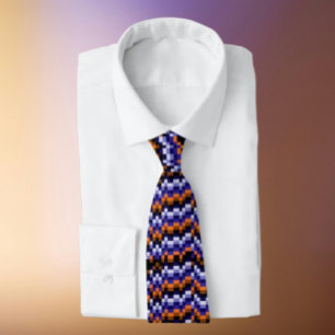 Pixel Pattern Necktie – Retro Blues & Earth Tones