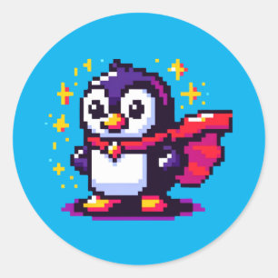 Pixel Penguin Hero: Retro Adventure Classic Round Sticker