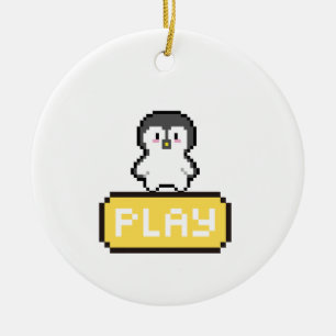 Pixel Penguin Play Gamer Ceramic Ornament