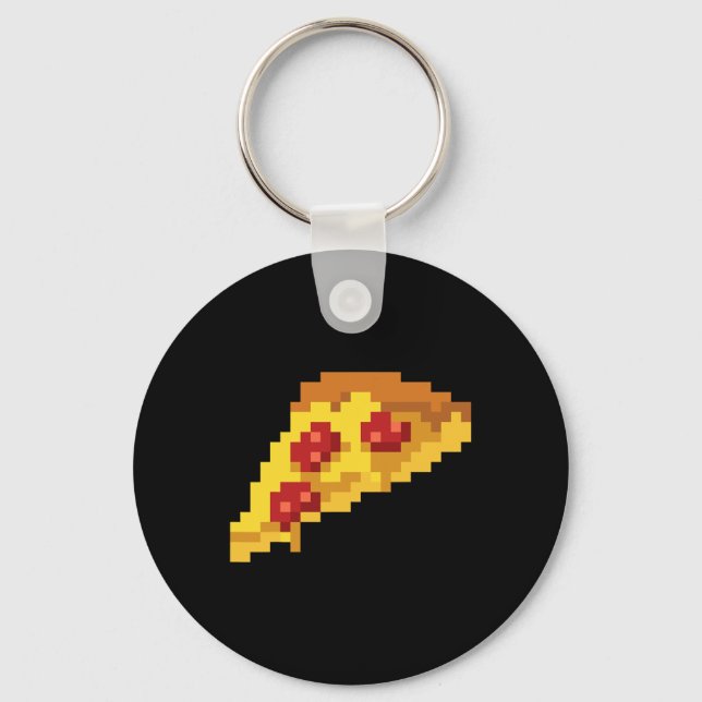 Pixel Pizza 80s Video Game Retro 8-bit Halloween C Keychain (Front)