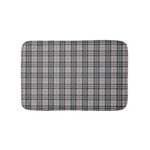 Pixel Plaid in Grey with Red Stripe Bath Mat