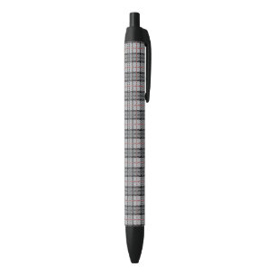 Pixel Plaid in Grey with Red Stripe Black Ink Pen