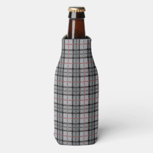 Pixel Plaid in Grey with Red Stripe Bottle Cooler