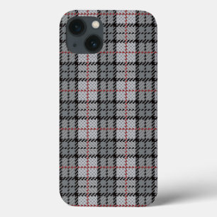 Pixel Plaid in Grey with Red Stripe iPhone 13 Case