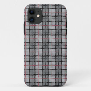 Pixel Plaid in Grey with Red Stripe iPhone 11 Case