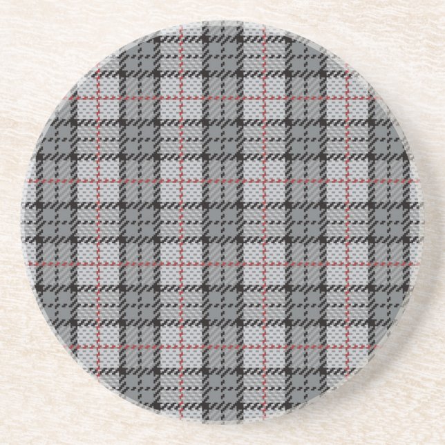 Pixel Plaid in Grey with Red Stripe Coaster (Front)