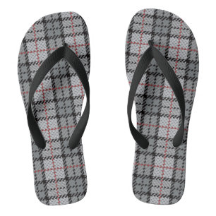 Pixel Plaid in Grey with Red Stripe Flip Flops