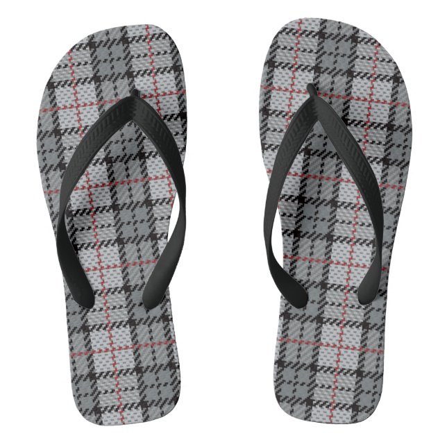 Pixel Plaid in Grey with Red Stripe Flip Flops (Footbed)