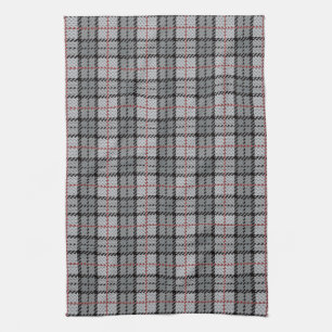 Pixel Plaid in Grey with Red Stripe Kitchen Towel