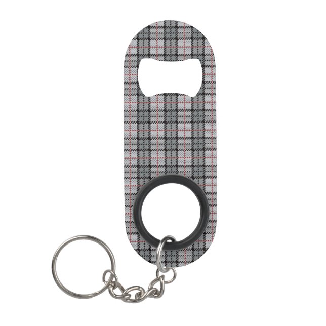 Pixel Plaid in Grey with Red Stripe Mini Bottle Opener (Front)
