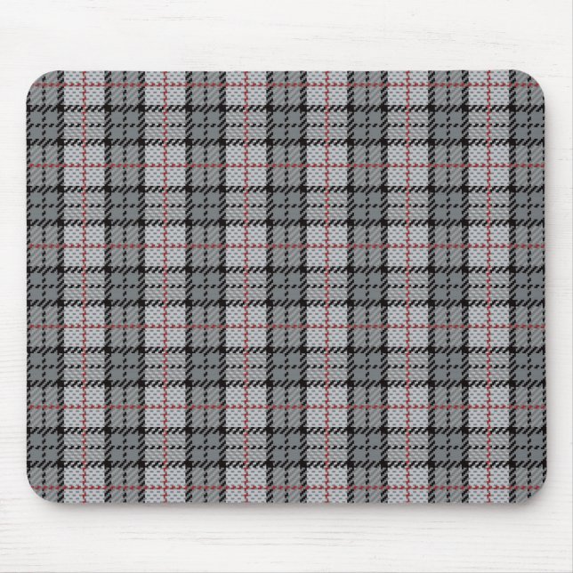 Pixel Plaid in Grey with Red Stripe Mouse Pad (Front)