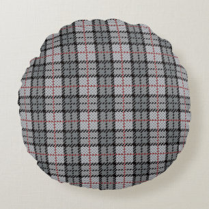 Pixel Plaid in Grey with Red Stripe Round Pillow
