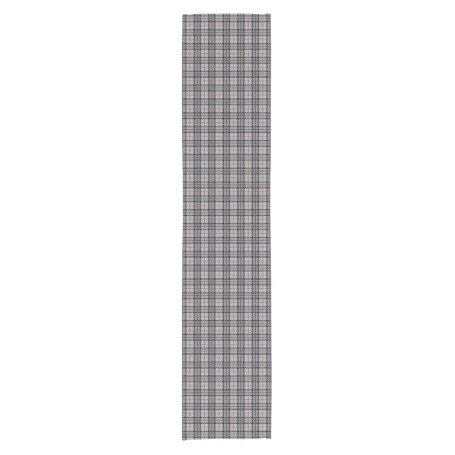 Pixel Plaid in Grey with Red Stripe Short Table Runner (Front)