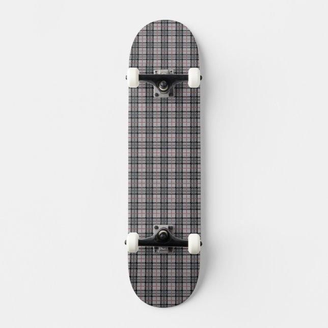 Pixel Plaid in Grey with Red Stripe Skateboard (Front)