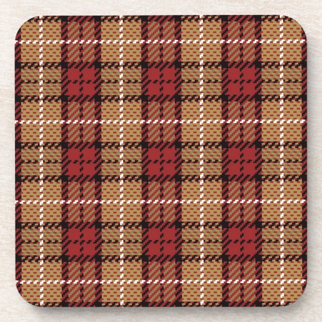 Pixel Plaid in Red and Gold Coaster (Front)