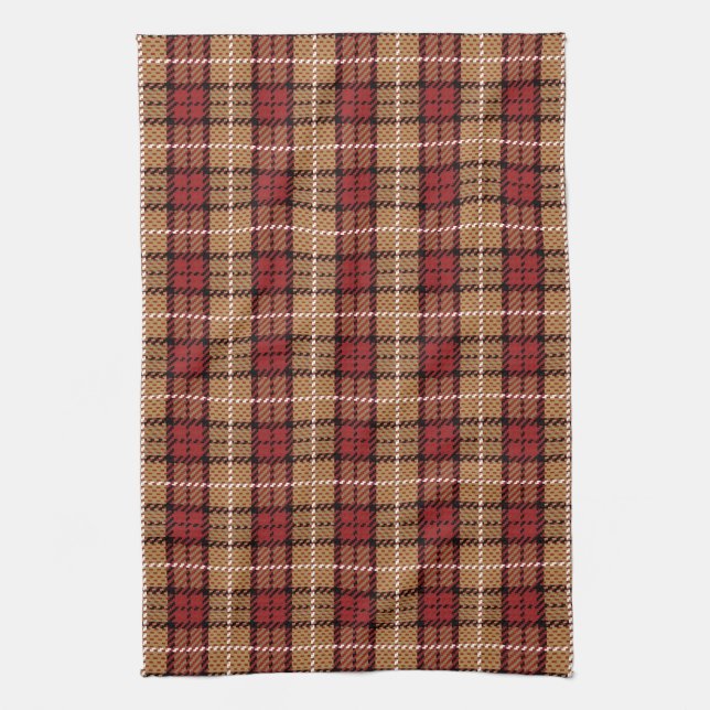 Pixel Plaid in Red and Gold Kitchen Towel (Vertical)