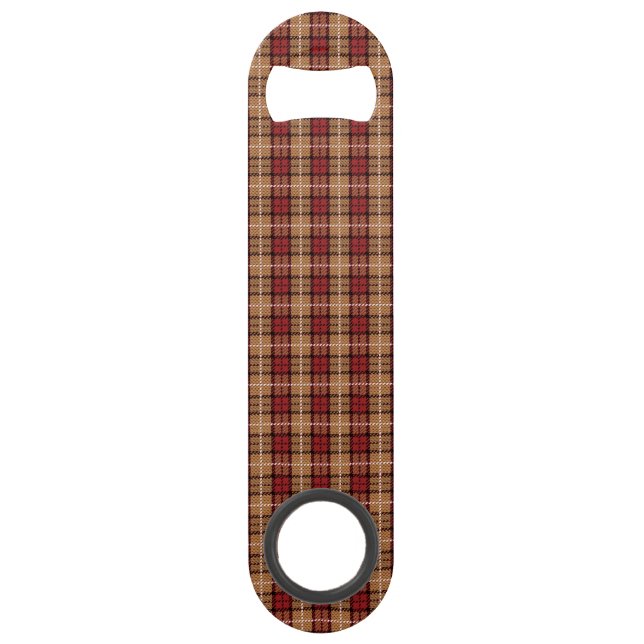 Pixel Plaid in Red and Gold Speed Bottle Opener (Front)
