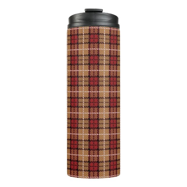Pixel Plaid in Red and Gold Thermal Tumbler (Front)
