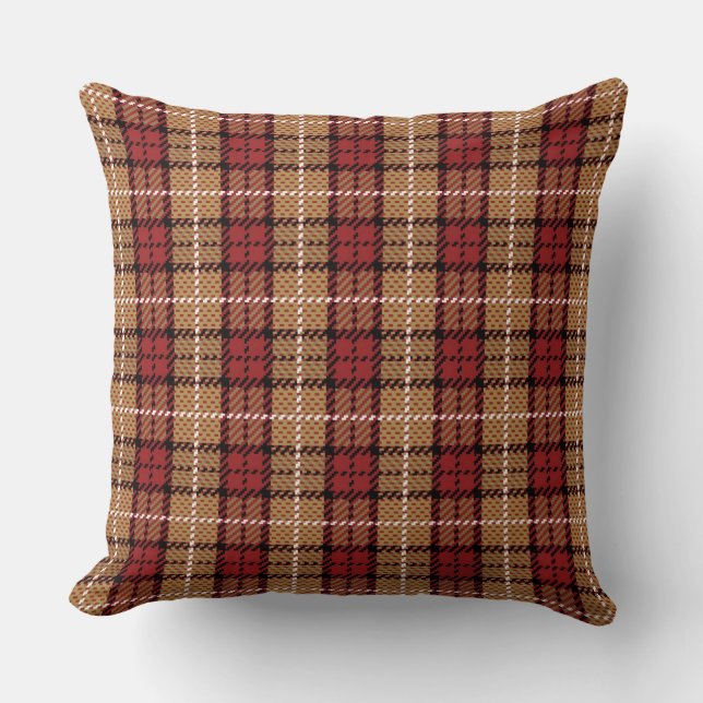 Pixel Plaid in Red and Gold Throw Pillow (Front)